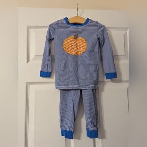 Striped Blue Pumpkin Appliqué Kids Pajama Set